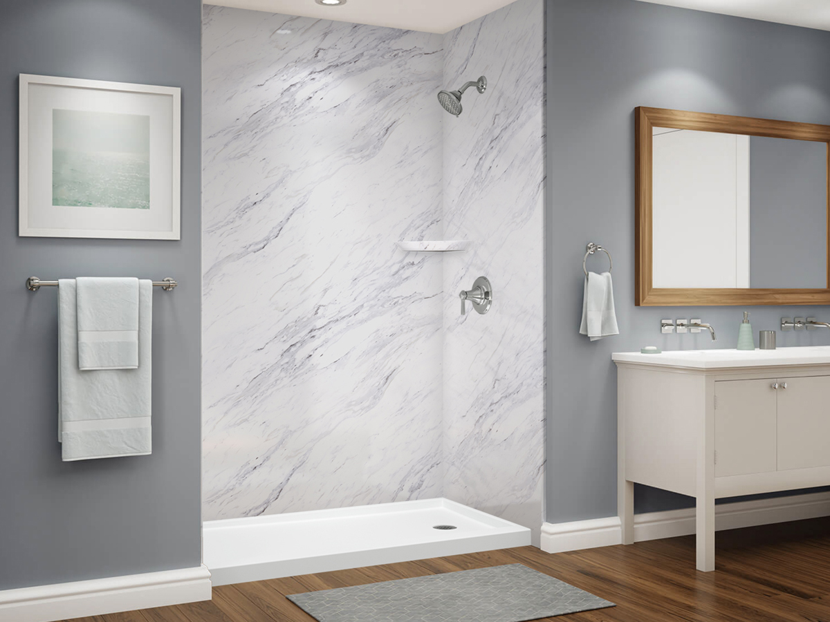 Bella Stone acrylic shower with shelf and niche