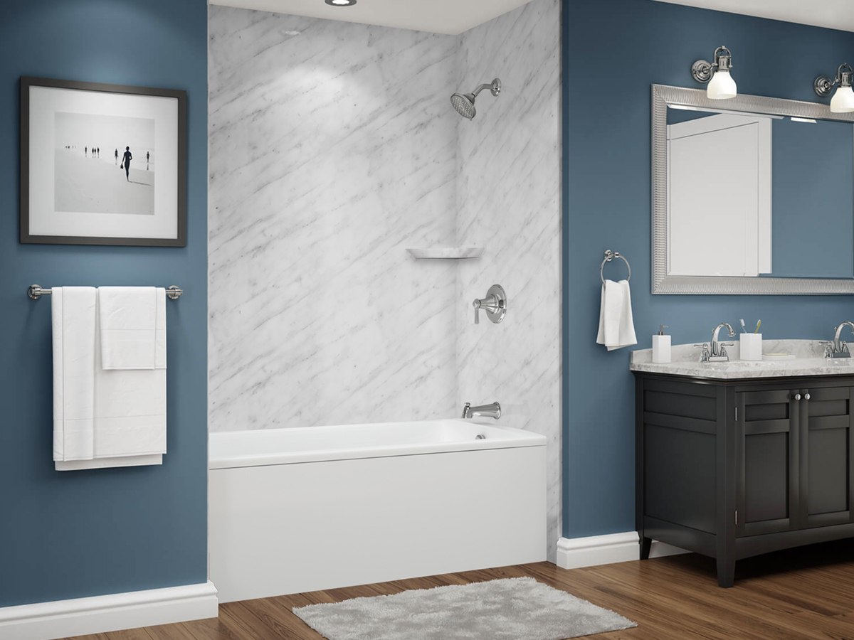 Carrara marble look bath
